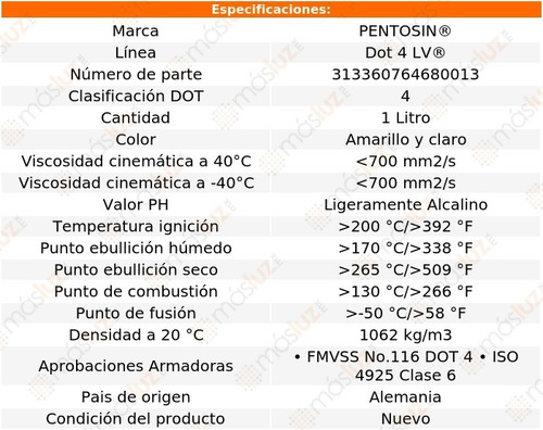 1 Lt Líquido De Frenos Pentosin Dot 4 Lv Bora L4 1.9l 08/10
