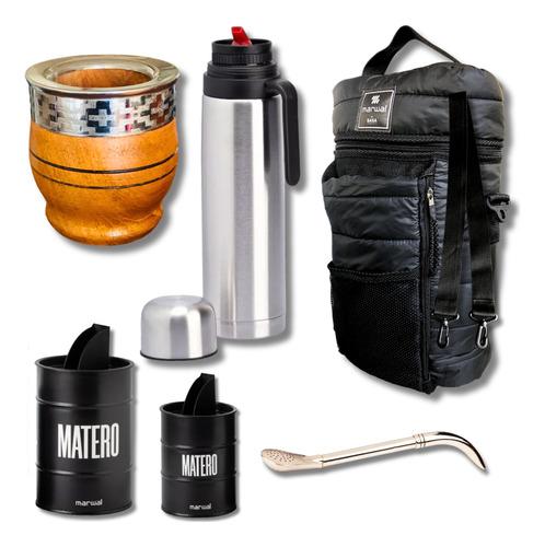 Set Matero Bolso Impermeable Mate Madera Termo Latas Y Más