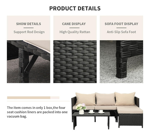 Sofá Modular De 3 Piezas En Mimbre De Polietileno Para Patio