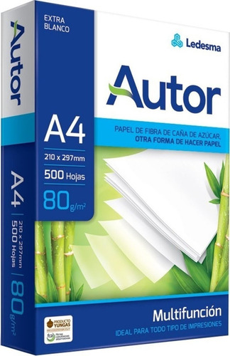 Resma Autor A4 80 Gr X 500 Hojas Caja X 5 Resmas