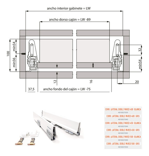 Kit Corredera Oculta C/suave C/lateral Metal 350 Mm| Ducasse