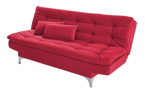 Sofá Cama 3 Lug. Pratic Veludo Vermelho - Império Estofados