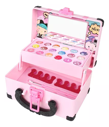 Kit de maquiagem infantil para meninas, conjunto completo de malas, jogo de  maquiagem, kit de maquiagem infantil de segurança lavável, brinquedo de  maquiagem de rosto de princesa, : : Beleza