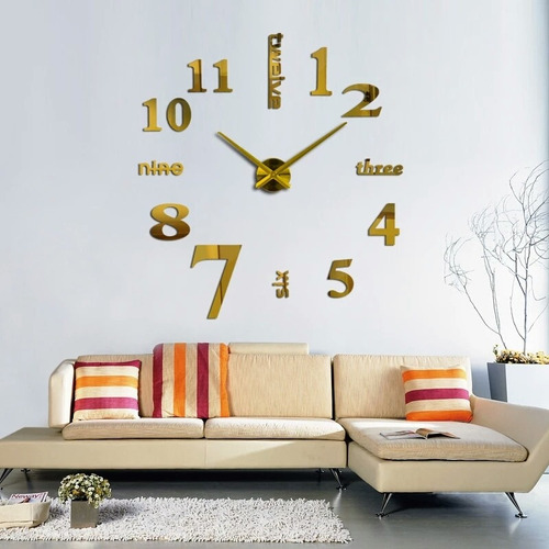 Reloj De Pared 3d Tamaño 100x100cm Color Dorado