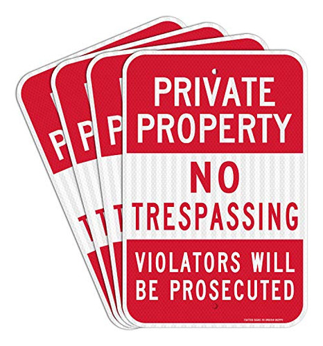 (4 Pack) Private Property No Trespassing Sign, Violator...