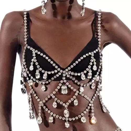 Conjunto De Ropa Interior Sexy Crystal Bra Tanga Chain