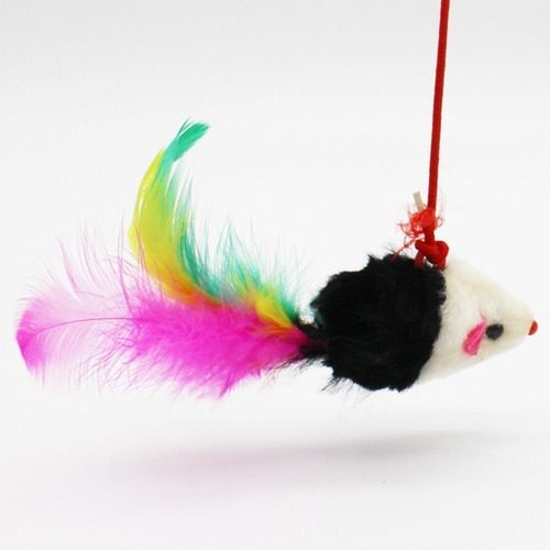 Juguete Gato Cañita Varita Cascabel Raton Plumas Extensible