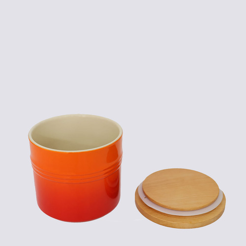 Pote Com Tampa De Madeira Le Creuset Laranja 1,1 L