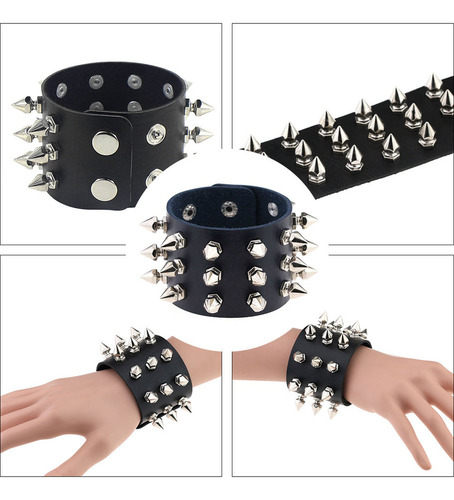 Brazalete Cúspide Con Tres Hileras De Púas De Estilo Punk