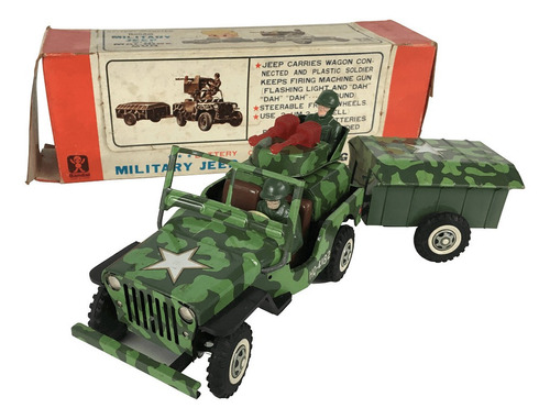 Antigo Jeep Militar Bandai Miniatura Lata Na Caixa
