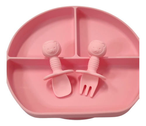 Prato Em Silicone Com Divisórias E Ventosa Rosa Everly Liso