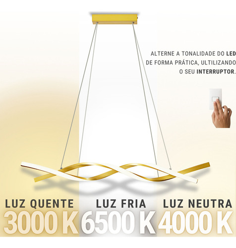 Lustre Pendente Moderno Espiral Dourado Fosco Led Integrado 110v/220v