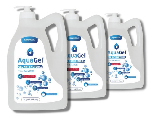 Gel Antibacterial Aquagel 70%, 5 Lt, Pack De 3 Con Dispensad