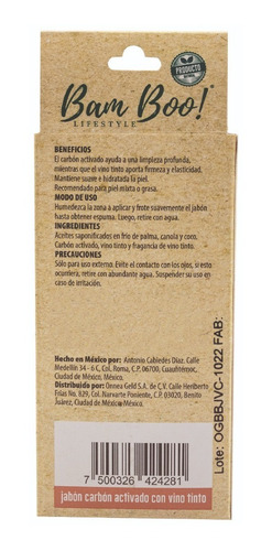 Imagen 7 de 9 de Jabon Artesanal Carbón Activado Y Vino Tinto 100 G Bam Boo!
