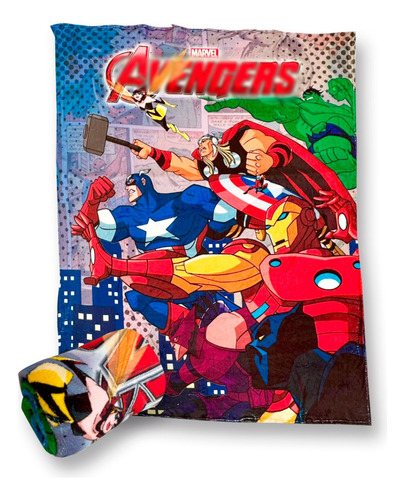 Cobija Frazada Personaje Avengers Matrimonial Suave Azul Avengers