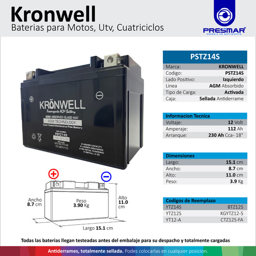 Bateria Kronwell Para Ktm 1190 Adventure Rc8 09/16 Ytz14s