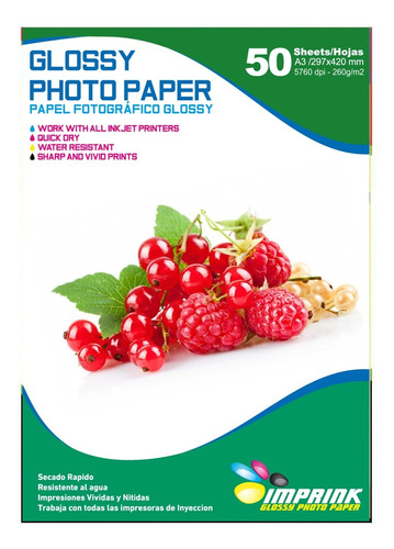 Papel Fotografico Glossy Brillante A3 De 260gr/50 Hojas