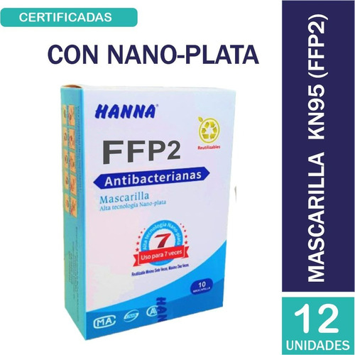 Mascarilla Certificada Kn95 Antibacteriana Nanoplata (12 Un)