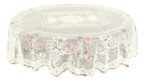 Mantel Redondo De Encaje En Forma De C, Blanco, A Mano, Con