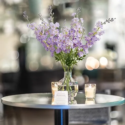 Flor Artificial De Delphinium Morado Con Tallo Largo, 4 Piez