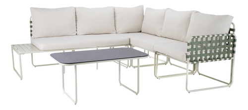 Juego De Sala L sunset Ratán Sofá Seccional Para Exterior Jardín Color Verde Con cojines Y Mesa De Centro 5 piezas Mueble De Patio Terraza Balcón Kingshouse