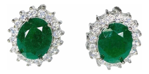 Aros Esmeralda Zambia Real Y Topacios Blancos 100% Natural
