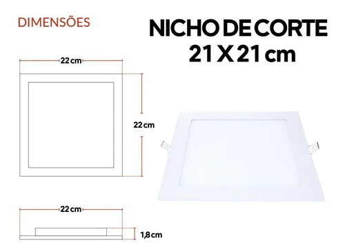 Imagem 3 de 6 de Painel Plafon Led 18w Quadrado Embutir Branco Frio Luminária