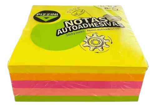 5 Tacos De Notas Autoadhesivas Pizzini 75x75mm - 320 Hojas Color Multicolor