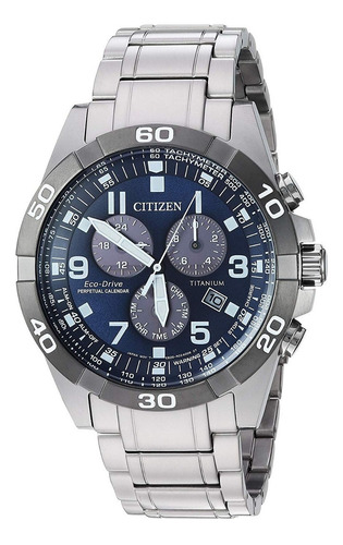Reloj Citizen BL5558-58l C Perpetual Super Titanium Bl5558 con correa y bisel gris, fondo negro y azul