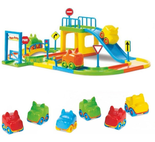 Pista De Carrinhos Brinquedo Corrida Infantil + 6 Carrinhos