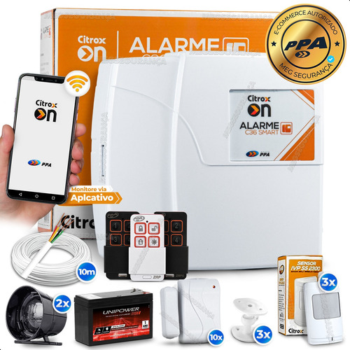 Kit Alarme Residencial Ppa Wifi App 13 Sens 3 Contr Bateria