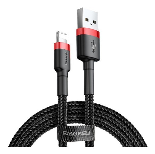 Cable USB-A A Lightning Reforzado Carga Rápida 3 Metros color rojo y negro