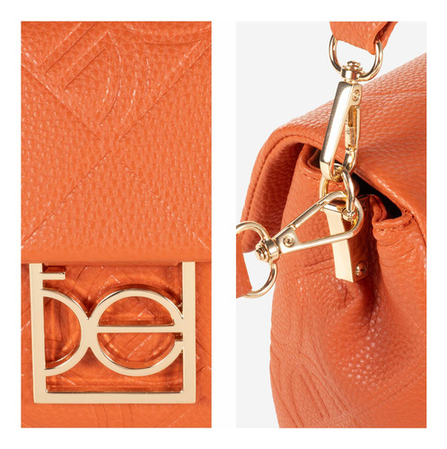 Bolsa Crossbody Cloe Para Mujer Accesorio Metálico Acabado Color Naranja