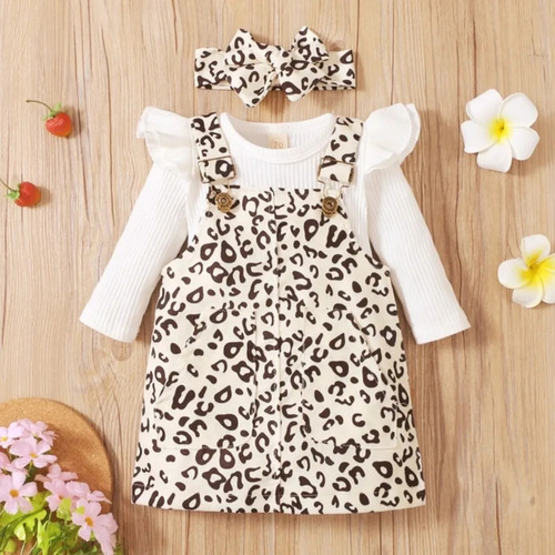 Conjunto 3 Piezsas Para Niñas Cotele Leopardo