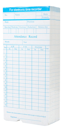 Paquete De Tarjetas De Tiempo Time Card Monthly Attendance,