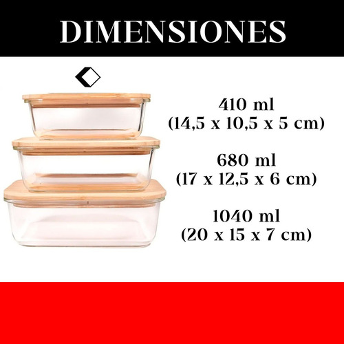 X 3 Tuper Vidrio Hermético Contenedor Tapas Madera Bambu