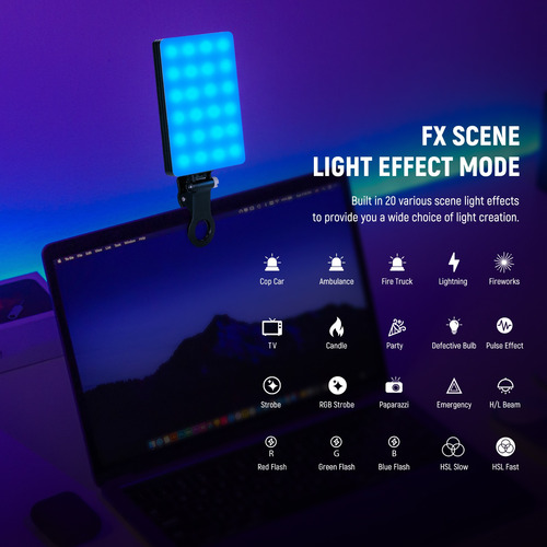 Azulamar Luz De Video Rgb Led Con Clip Para Celular Macbook