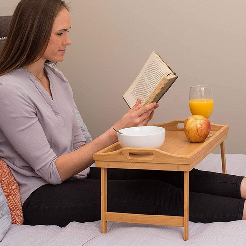 Imagen 2 de 6 de Mesa Plegable Desayuno Cama Bandeja Picnic Sofá De Bambú