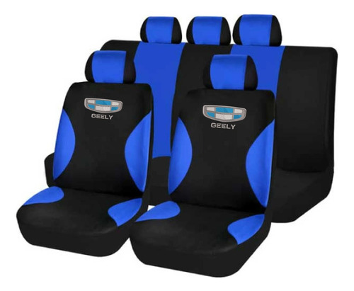 Juego Cubreasiento Tela Negro Azul Logo Geely Bordado