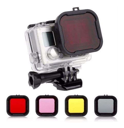 Filtros Gopro 5 Para Carcasa Bajo El Agua Color Rojo Purpura