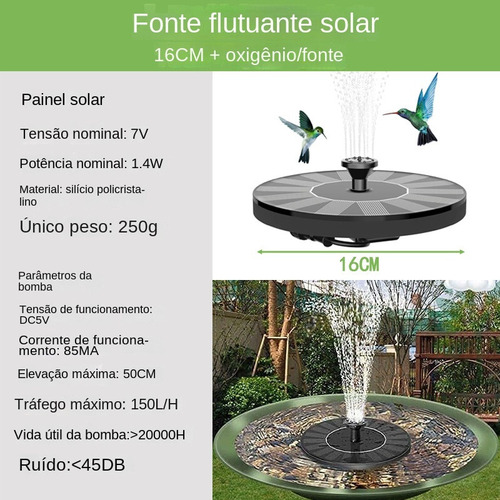 Zya Fonte Agua Solar Mini Micro Chafariz Vasos Piscinas