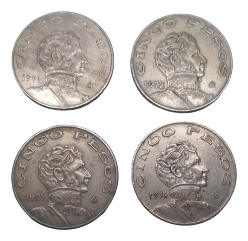 Monedas 5 Pesos Iturbide 4 Piezas Niquel De 1971 A 1974 