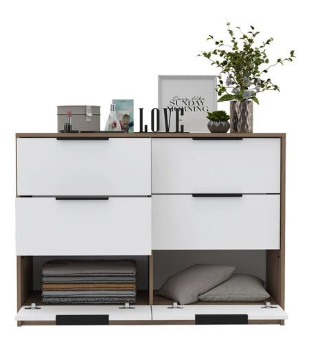 Comoda Kaia 4 Cajones / 2 Puertas - Miel / Blanco