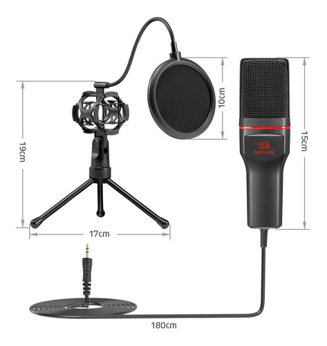 Micrófono Redragon Quasar GM200 condensador omnidireccional negro