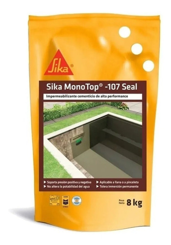 Imagen 1 de 7 de Sika Monotop 107 Seal X 8 Kg Impermeabilizante Cementicio