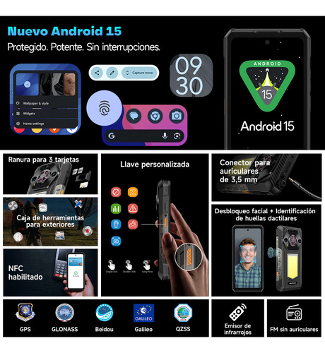 Celular Ulefone Armor 30 Dual Sim 512 GB Rom Black 24 GB Ram 12800 mAh Battery 64mp Cámara De Visión Nocturna 1236 Lúmenes 118 Db Altavoz Android 15.0