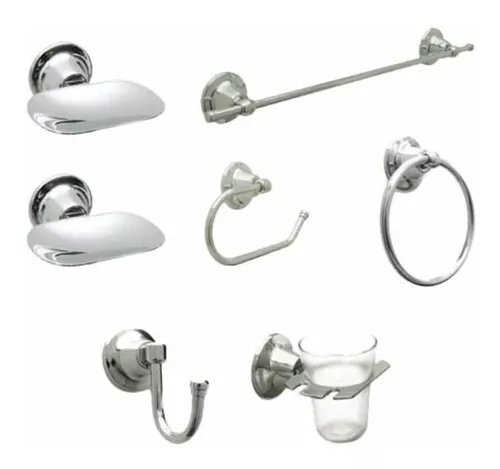 Set Kit Juego Accesorios Para Baño 7 Piezas Bronce Cromado