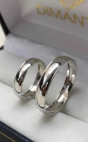 Anillos De Boda Oro Blanco 10k Par 4mm Estuche Y Grabado