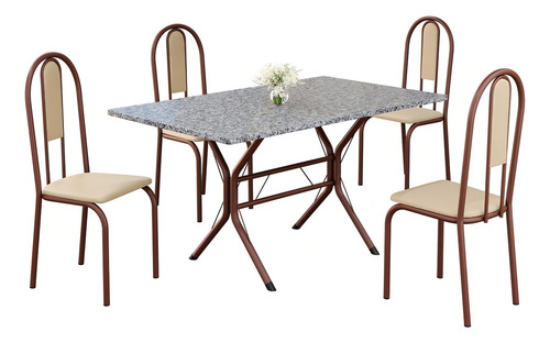 Mesa De Jantar Retangular 120x75cm Tampo Granito Ocre Diwt