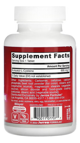 Jarrow Formulas Nac Sustain 600 Mg 60 Comprimidos Sabor Sin Sabor